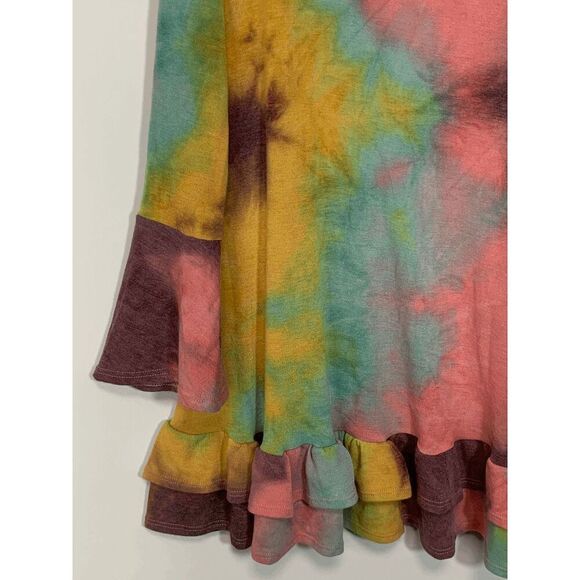 Yahada Women's Tie Dye Bell Sleeve Ruffle Hem Top Size Small - Picture 8 of 10
